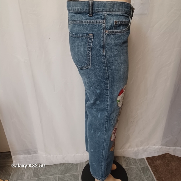 Lands' End Blue Ankle Cropped Jeans with Playful Patchwork Size 14 - Picture 5 of 14